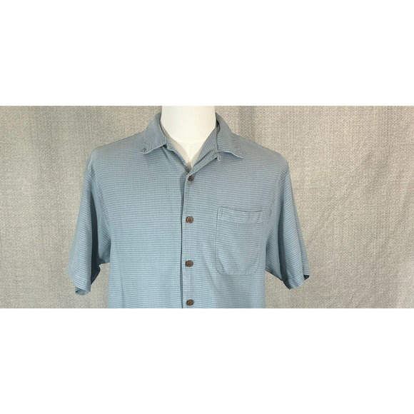 Tommy Bahama Shirt Mens Medium Blue Silk Button Up Loop Collar Short Sleeve - Picture 3 of 7